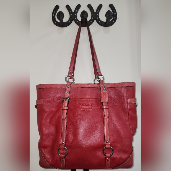 Coach RED Leather Gallery East West Tote Purse Turnlock Bag Vintage f0820-f11525 - Picture 1 of 13